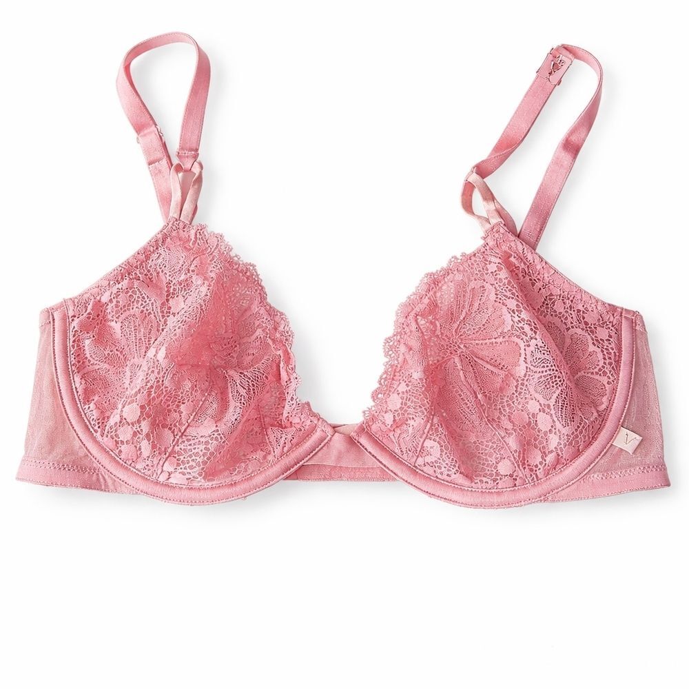 Victoria’s Secret 34D Pink Lace Demi Bra Sheer Unlined Underwire NWT